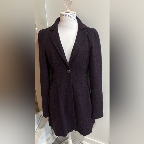 Nanette Lepore purple sparkle wool pea coat jacket Sz 6 - Picture 1 of 9